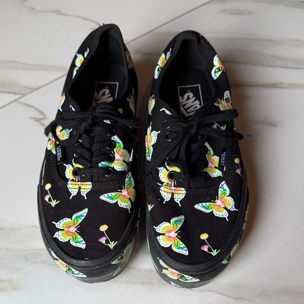 LIMITED EDITION Vans classic Black Canvas Sneakers platform Butterfly Print